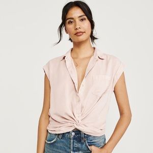 Abercrombie & Fitch Knot Front Shirt- Pink- Size M